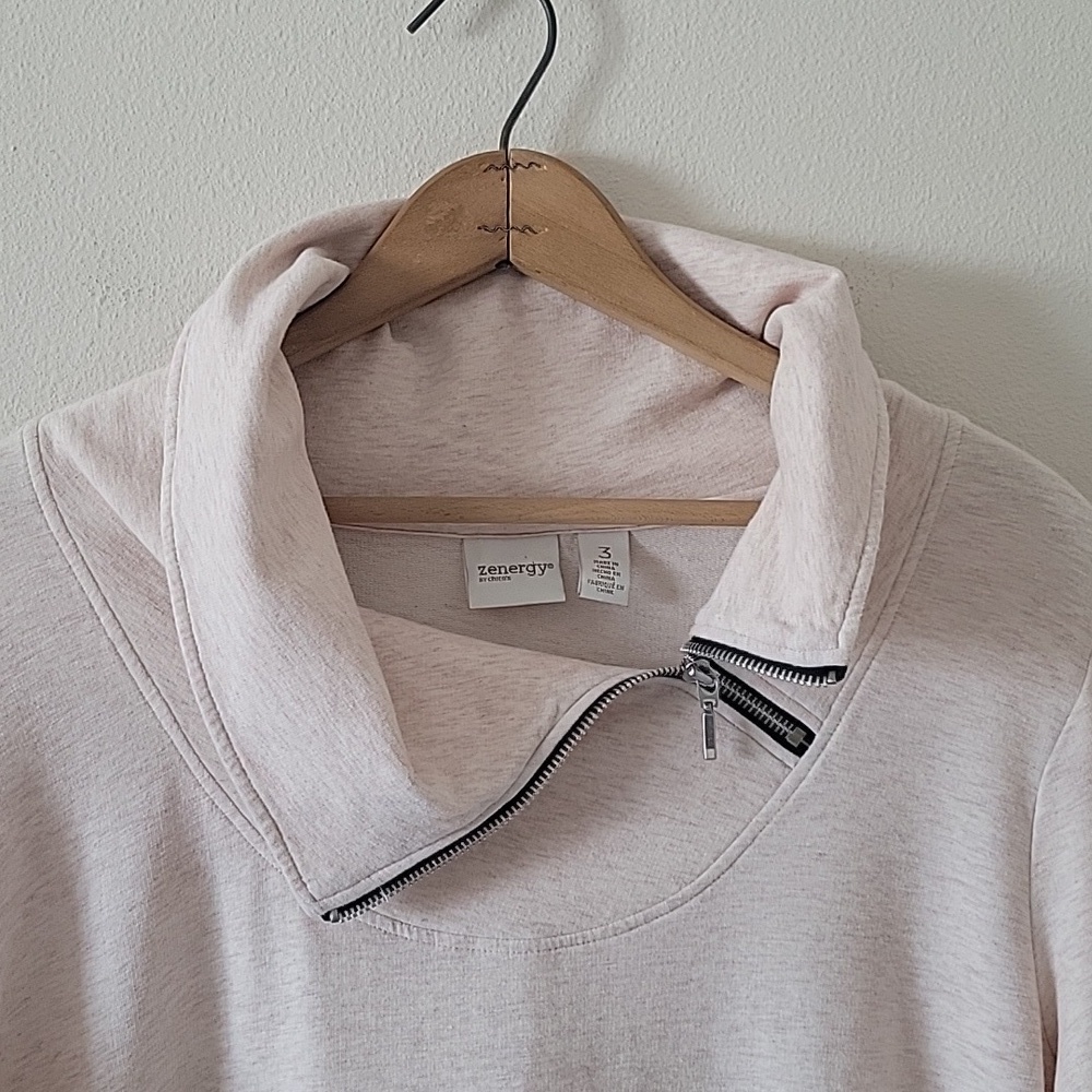Chico's Zenergy Heathered Blush Chloe Asymmetrical Zip Tunic Sweatshirt Size XL - Picture 2 of 8